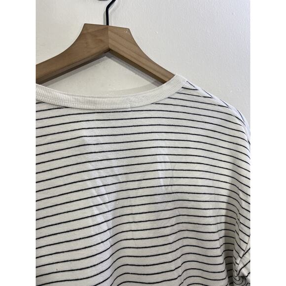 Coastal Minimalist Striped Henley Top L Parisian French Girl Scandi Capsule Y2K - Picture 7 of 14